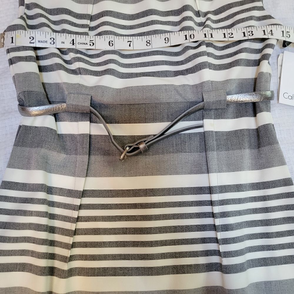 Calvin Klein Gray Off-White Striped Sleeveless Dress Size 2 NWT - Picture 6 of 15